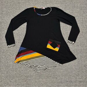 Inside Out Black Multicolor Striped Women's Tunic